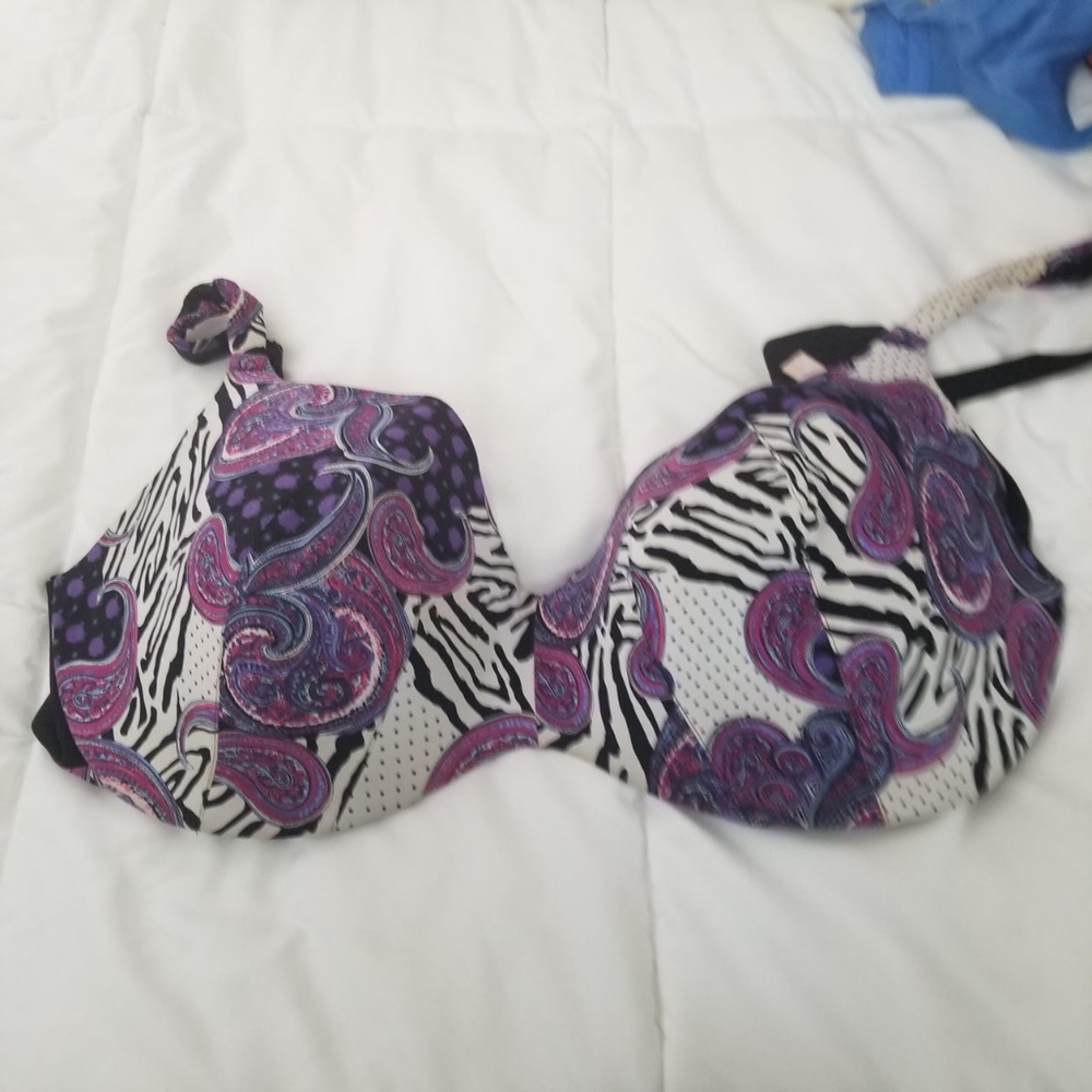 Lane Bryant purple, black, white printed bra
